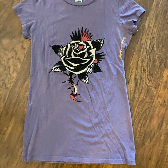 ED HARDY T Shirt BLACK ROSE design top XS - Picture 6 of 8
